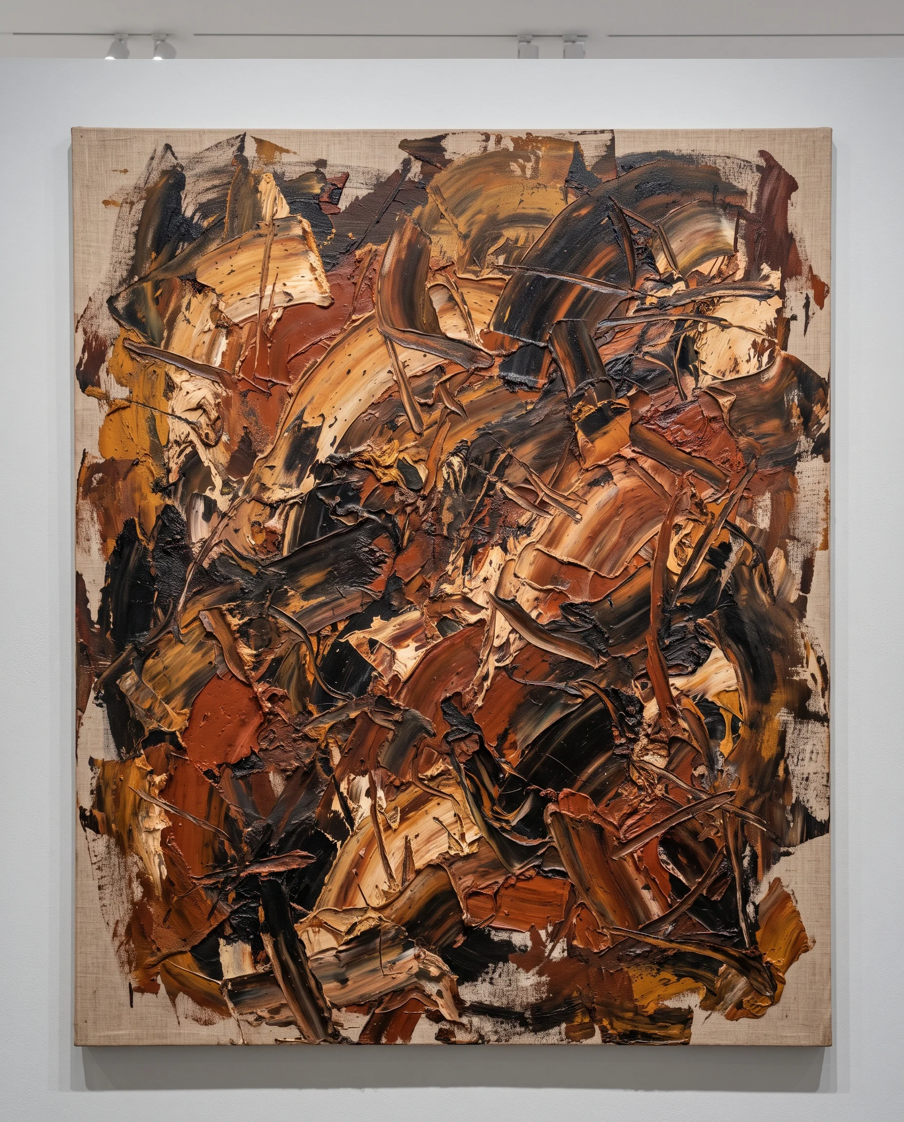 Queimada nº 4 — pintura abstrata em ocre e ferrugem, espátula