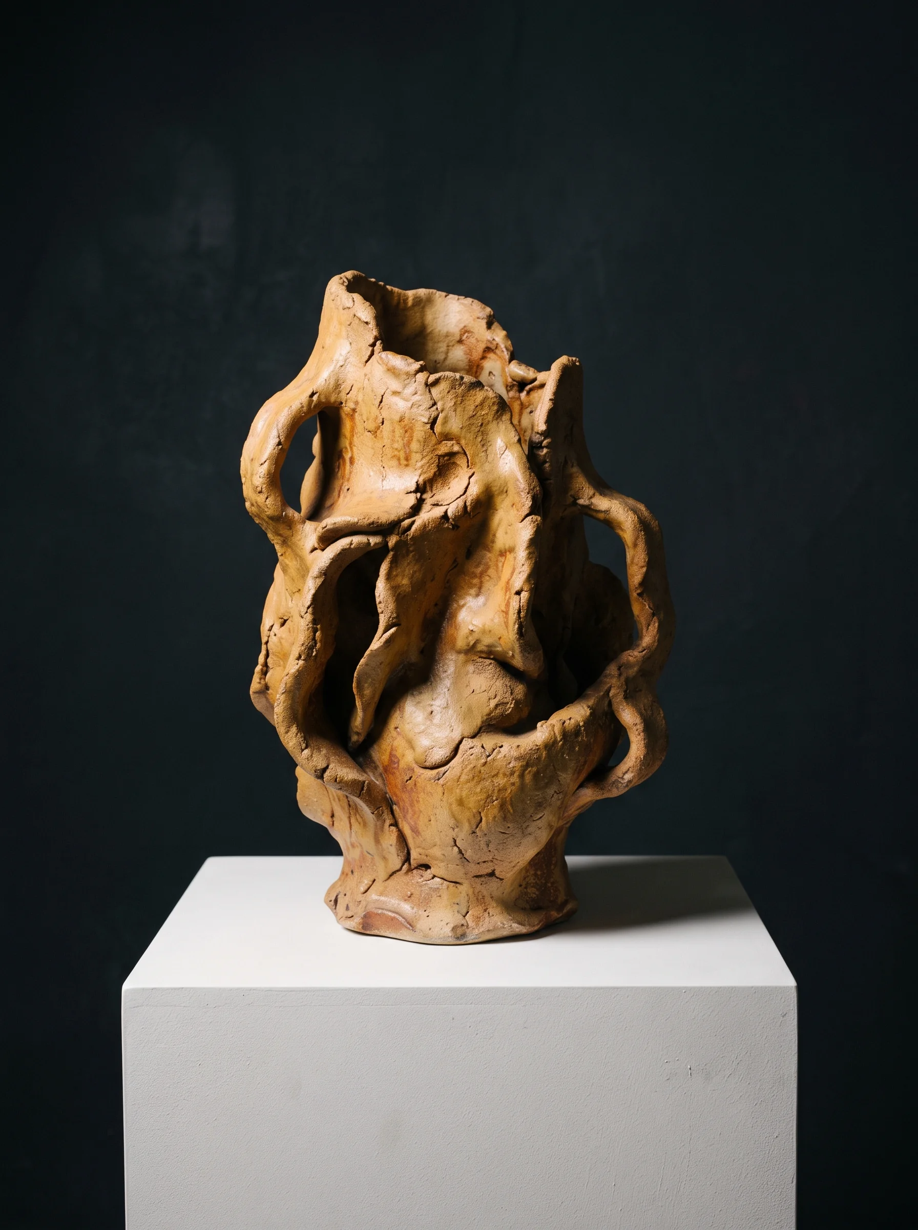 Vaso Ancestral — escultura cerâmica sobre plinto